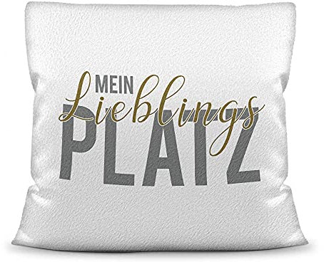 PR Print Royal Kissen mit Spruch - Lieblingsplatz - Statement Deko-Kissen, Geschenk für Familie und Freunde - Kissen weiß flauschig, 40x40 cm, inkl. Füllung