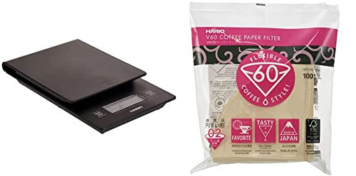 Hario VST-2000B 1-Piece Coffee Drip Scale/Timer & V60 Filter Papers - Paper Coffee Filters for V60 Dripper, Compatible with Size 02, Natural, 100 Pack