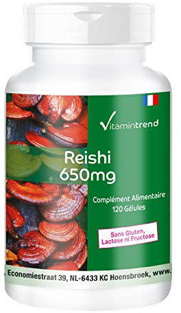 Vitamintrend Reishi Pulver 1950mg Tagesbedarf, 120 Kapseln, hochdosiert, Nahrungsergänzungsmittel vegan ohne Magnesiumstearat, in Deutschland hergestellt