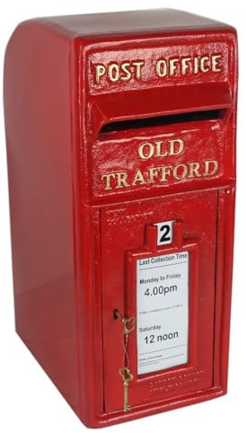 Middle-England 57cm Post Box Vintage Replica Mail Box for Manchester United Fans (Old Trafford). Letter Box, Mail Red Cast Iron Lockable