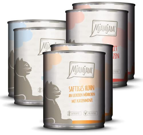 MjAMjAM - Premium Nassfutter für Katzen - Probierpaket, 6er Pack (6 x 800 g), getreidefrei mit extra viel Fleisch