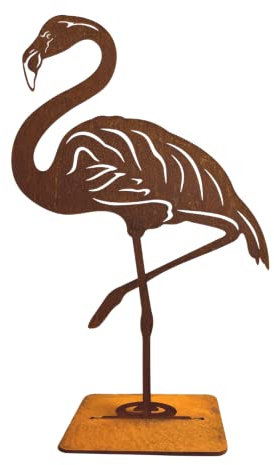 Terma Stahldesign Edelrost Gartenstecker Figuren Handmade Germany, tolle gartendeko aus Rost-Metall, deko rostoptik, Rostfiguren Tiere, rostfiguren Garten, Rostdeko (Flamingo)