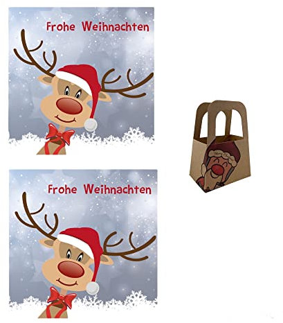 Generisch Servietten 40 Stück Frohe Weihnachten - 3-lagig, Motiv Rentier, Mini-Geschenktasche, Weihnachten