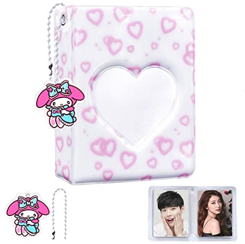 Kpop Photocard Holder 3 Zoll Photocard Binder, 40 Pockets Mini Fotoalbum Kpop Photo Card Binder, Love Heart Hollow Photo Card Album K-pop Collect Album with Lovely Pendant