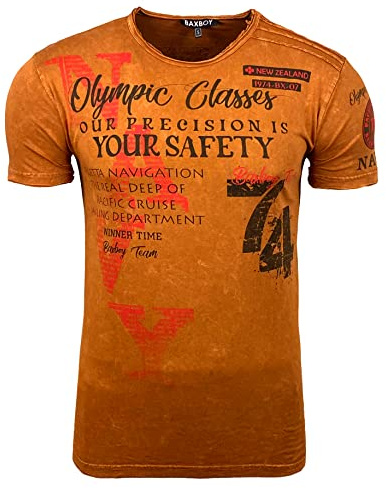 Baxboy Herren Kurzarm Rundhals Verwaschen Vintage Used Look T-Shirt Front & Back Print Regular Fit Washed Tshirt Design B-119