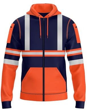 NOROZE Herren Hi Vis Hoodie mit reflektierendem Band, robuster Full-Zip Hoodie für Sicherheits-Arbeitskleidung, Kapuze mit Kordelzug, Reißverschlusstaschen, bequemes Fleece, S-XXL, maschinenwaschbar