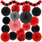 Recosis Schwarz Rot Party Dekoration, Papier Pompoms Aufhängen Fächer Girlande für Geburtstag Set Abschlussfeier Ruhestandsfeierdekor Graduierung Party Karneval Fasching Partydekorationen