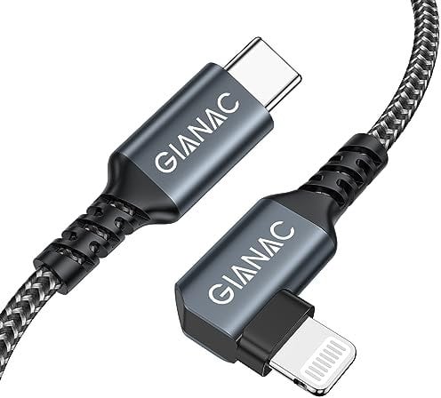 GIANAC USB C to Lightning Cable 2M/6.6FT,90 Degree iPhone Charger Cable Nylon PD Fast Charging Lightning Cable USB C Compatible with iPhone 14 13 12 11 Pro Max XR XS Max X 10 8 7 6 Plus SE and More