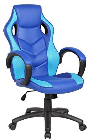 Dmora - Chaise à roulettes Caloundra, Fauteuil de Jeu Adulte, Chaise de Bureau, 66x61h104/114 cm, Bleu et Bleu Clair