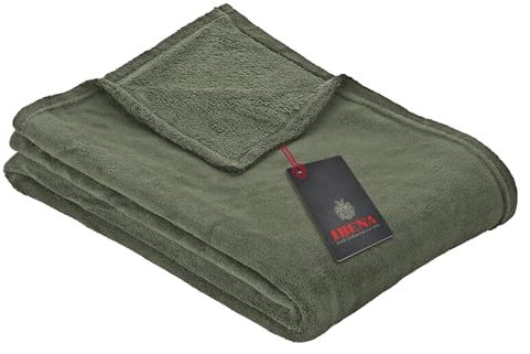 Ibena Kuscheldecke Olbia 130x180 cm - flauschig, warm & waschbar, Fleecedecke Oliv einfarbig