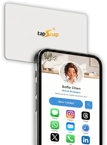 TapSnap Digitale Visitenkarte – kein Abonnement – Tippen zum Teilen – Smart NFC/QR – benutzerdefinierte Visitenkarte – iPhone & Android (weiß)