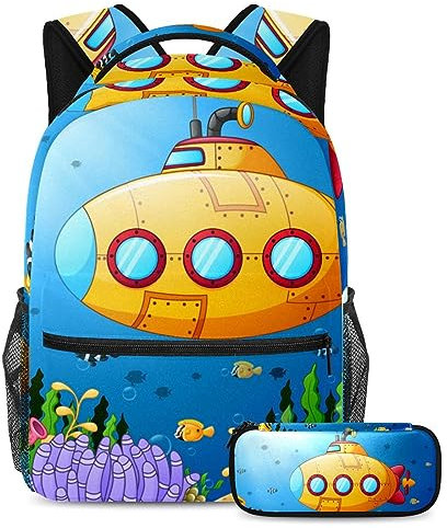 VAPOKF Schulranzen-Set für Teenager, Mädchen, Jungen, Schüler, Büchertasche, Rucksack mit Federmäppchen für die Schule – U-Boot Unterwasser, multi, Einheitsgröße, Schulranzen-Sets