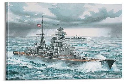 Vintage WWII Schlachtschiff Poster Deutscher Kreuzer Prinz Eugen Kriegsschiff Dekorative Malerei Leinwand Kunst Bild 20 x 30 cm