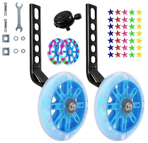 doepeBAE Bicicleta Estabilizador,Ruedas de Apoyo Bicicletas Infantil,Destello Bicicleta Estabilizador Ruedas,Ruedas de Entrenamiento Ajustables Para Ayudar a Los Principiantes a Practicar (Azul)