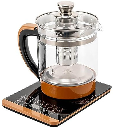 GVILTY coffee percolator Electric Health Pot Electric Glass Kettle for Boiling Water Tea Maker with Infuser Multifunction Kettle with 18 Smart Menu Stew Pot Temperature Control(Brown)
