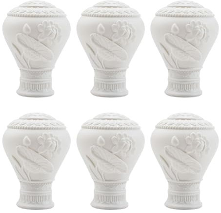 UFURMATE Vorhang-Endstücke, 6 Stück, weiße Kunststoff-Vorhangschiene, Kopfkappe, dekorative Fenstervorhangschiene, Endstücke, Endstücke, passend für Durchmesser 28 mm Gardinenstangen (Lotusmuster)