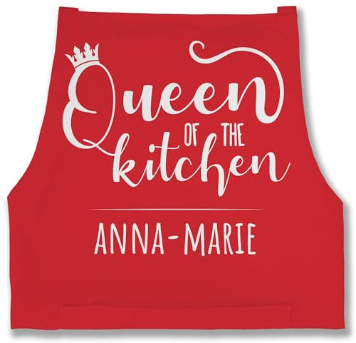 Schürze - Kochschürze Damen Frauen - Queen of the Kitchen mit Name I Küchenchefin I Chefköchin - 85x69 - Rot - koch schürzen küche kochen kochschürzen mama kochschuerze
