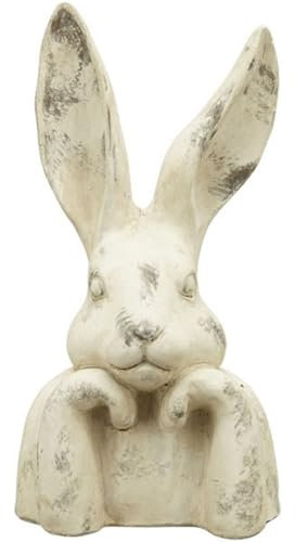 EXNER Kleiner putziger origineller Osterhase als Büste Poly cremeweiß matt gefleckte Shabby Vintage Optik ca. 30 cm hoch