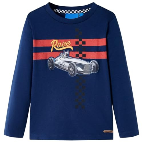 Kinder-Langarmshirt Rennwagen Hund Pullover Sweatshirt T-Shirt Marineblau 128