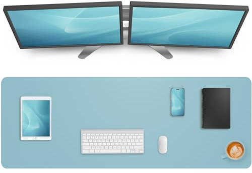 AFIING Schreibtischunterlage aus Leder, Mauspad, Büro-Schreibtischmatte, rutschfestes PU-Leder, große Schreibtischunterlage, wasserdichte Tastaturmatte für Büro/Zuhause/Dekoration (Hellblau, 121,9 x