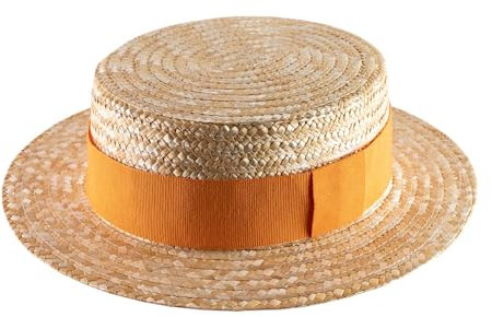 Classic Italy - Chapeau canotier Paille Paille Finement tressée Homme ou Femme Guinguette - Taille 59 cm - Orange