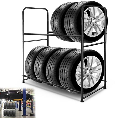 CEEDIR Reifenregal für 8 Reifen Reifenständer Felgenregal 107×46×117cm Lagerregal Lagerregale Werkstattregal Schwerlastregal mit Reifenabdeckung für Keller Garage Werkstatt bis 180KG