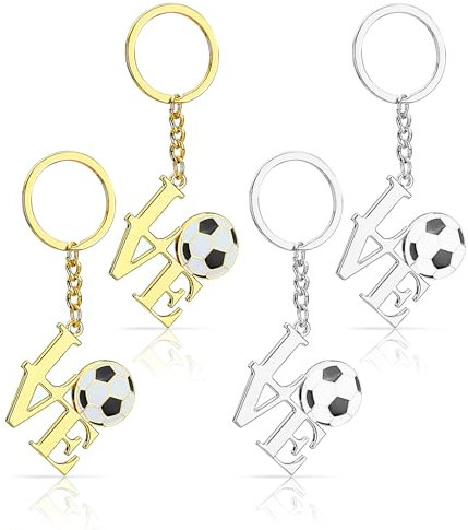 TIVUNORON Fußball Schlüsselanhänger, 4Pcs Mini Metall Schlüsselanhänger, Schlüsselanhänger für Kinder, Fußball Sport Keychain, Schlüsselanhänger für Fußball Party Dekorationen