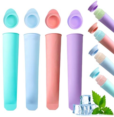 Nayyana 4 Stück Silikon Eisformen eis am stiel Silikonform Eistüten Eisformen Wassereis mit Deckel, Wassereis Formen Tüten Wiederverwendbar Popsicle Eisform für Wassereis für Kinder