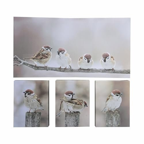 Nexos Trading Wandbild-Set 50 x 26//15 x 20 cm Spatzen auf dem Ast, Fotodruck Kunstdruck Natur