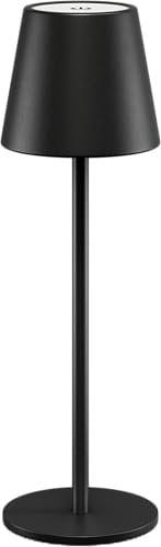 goobay LED Tischleuchte kabellos/stufenlos dimmbar mit Touch Steuerung/LED Akku Tischlampe für Innen und Außen / 180lm und 3000K warmweiß, USB-C, Schwarz / 72024