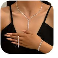 CASSIECA Braut Schmuck Set Silber Strass Hochzeits Schmuck Bräute Damen Brautjungfer Halsketten Armband Ohrringe Abschlussball Kostüm Schmuck Hochzeit Set für Braut Hochzeitsfeier
