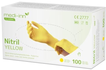 Medi-Inn+ Nitril Yellow Einmalhandschuhe, gelb, puderfrei (S, 100 Stück)
