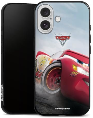 Slim Case extra dünn kompatibel mit Apple iPhone 16 Silikon Handyhülle schwarz Hülle Lightning McQueen 95 Offizielles Lizenzprodukt Cars