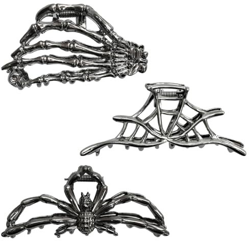 3er Pack Haarklammern, Damen Silber Haarspangen mit Skull Spider Design, Haarschmuck Dunkles Mode für den Alltag und saisonale Styles