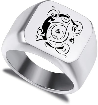 LINEMENG Personalisierte Edelstahl Siegelring benutzerdefinierte Anfangsbuchstaben Monogramm Gravur Worte für Männer Frauen Bester Freund Hochzeit Brief mit Ring Größe Adjusters