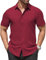 COOFANDY Men's Short Sleeve Shirt Plain Dress Shirt Business Casual Smart Shirts Stretch Formal Shirts for Work Burgundy XL