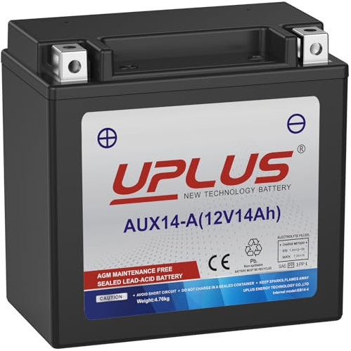 UPLUS AUX14-A Auxiliary Car Battery 12V 14Ah, AGM-START STOP Maintenance Free Backup Batteries,with A type Block Terminal