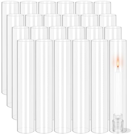 Lot de 18 bougeoirs Hurricane, 6,3 cm de large x 35,6 cm de haut, manchon cylindrique en verre transparent, couvercle de tube de cheminée, verre cylindrique sans fond