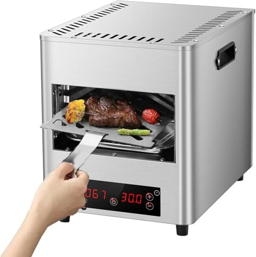 SAYEYBU Horno Comercial para Carne De 1700 W, Parrilla EléCtrica De Encimera, con Temperatura Regulable por Tiempo, Asador para Carne De Acero Inoxidable,Gris