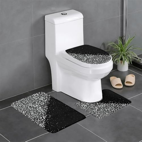 OKFSTY Badezimmerteppich-Set mit Glitzer, extra groß, 3-teilig, ultraweich, Geschenk für Badezimmer, Schlafzimmer