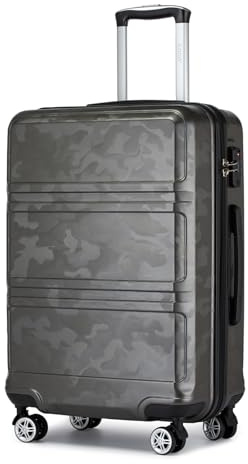 KONO Trolley Koffer Mittelgroß 4 Rollen Leicht Hartschalenkoffer Reisekoffer mit TSA Schloss, 65x44x25.5cm, 61Liter, Zwillingsrollen Rollkoffer, ABS Hartschale (Grau/Camouflage, L)