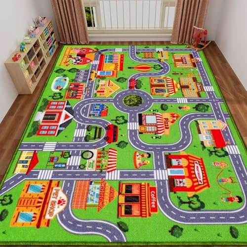 Kinderteppich, Autoteppich, Spielmatte, rutschfester Verkehrsstraßenteppich für Kinder, extra Stadtkarte, Lernmatte für Spielzimmer, Jungen, Schlafzimmer, Klassenzimmer (200 x 150 cm, klassisch)