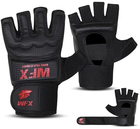 WFX Guanti da MMA per uomini e donne, mezze dita, per karate, sacco da boxe, MMA, combattimento, boxe, allenamento per taekwondo, sparring, grpling, kickboxing, arti marziali, combattimento, muay thai