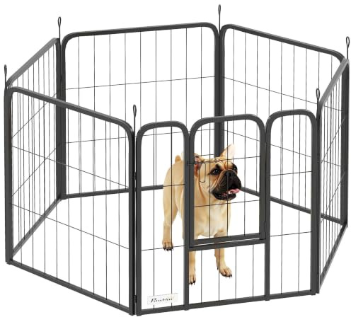 PawHut Six-Panel Dog Playpen with Door, for Indoor, Outdoor, 60cm Tall | 6 Panel Puppy Pen