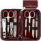 3 Swords Germany - brand quality 8 piece manicure pedicure grooming kit set with burgundy synthetic leather case - Made by 3 Swords
