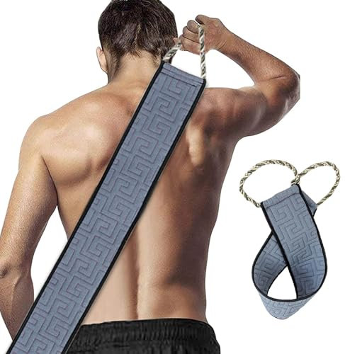 Guyode Gant Exfoliant Corps et Gratte Dos Douche, Gommage Gant de Toilette Exfoliant Double Face avec Poignées, Serviette de Douche Exfoliante,Sangle Lave Dos pour Hommes Femmes (Grau)