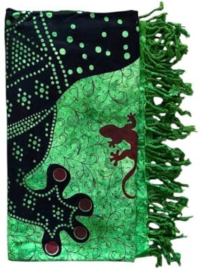 Seamar Großer Überwurf Geko 210 x 230 cm, 100 % Baumwolle, Sofaüberwurf mit Fransen Batik (Flaschengrün)
