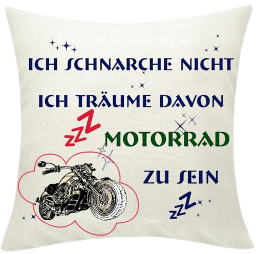 Zalingo Motorrad Träume Kissenbezug, 45 x 45 cm, Doppelseitig Bedruckt Leinen Kopfkissenbezug, Lustiger Geburtstag Geschenk für Papa, Opa