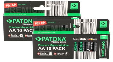 PATONA Premium 20x AA Batterien (2x10er) Alkaline Mignon LR06 Batterien | 1,5 Volt 3000mAh | Extralange Laufzeit - Kein Auslaufen - Passgenau - 10 Jahre lagern, kaum Entladung | Hochwertige Qualität