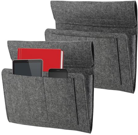 Mlysnd 2pcs Bett Organizer zum Einhängen, Klettband Betttasche Filz Nachttisch Aufbewahrungstasche Beige 32 * 21cm,(Klettband Grau)